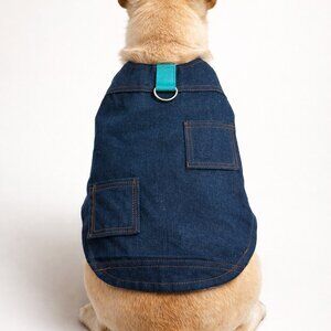 Denim Dog Vest Jacket w/ Pockets & D-Ring | Stylish Durable Pet Clothing XS